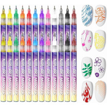 12-farvede neglekunst tuschpenne, 0,5 mm fin spids