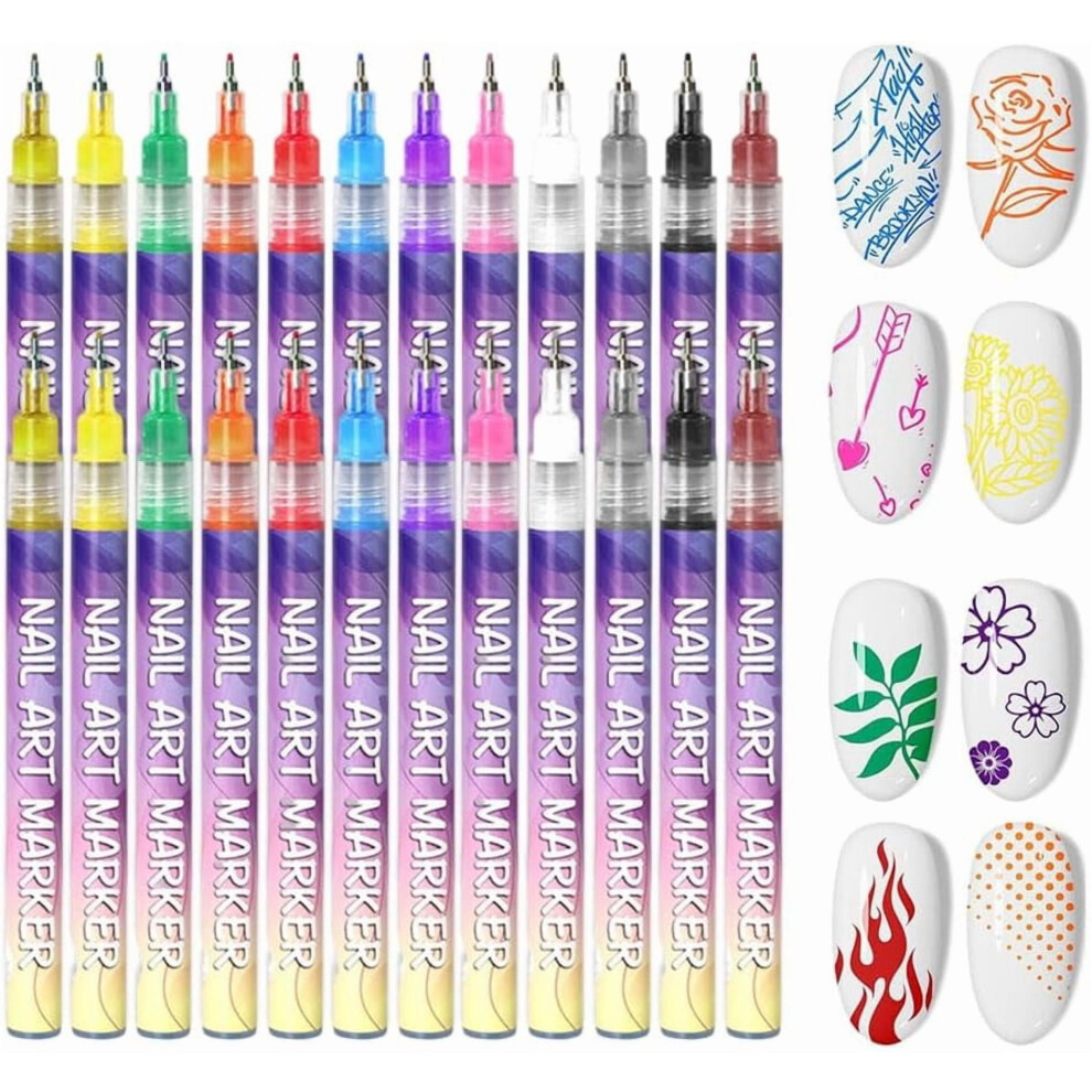 12-Color Nail Art Marker Pens, 0.5mm Fine Tip