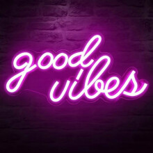 Letrero de neón LED Good Vibes rosa, 16,1 x 8,3 pulgadas, alimentado por USB.
