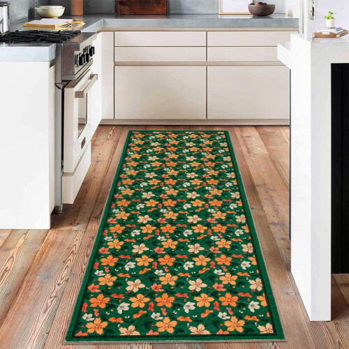 Χαλί Boho Floral Runner 2' x 6' με χαμηλό πέλος, αντιολισθητικό