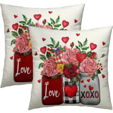 Valentinstag-Kissenbezug-Set (2 Stück), 50 x 50 cm, rotes Herz