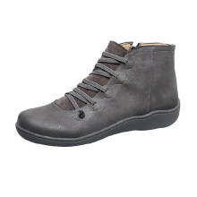 Botines vaqueros de mujer, botines cómodos de tacón bajo con cremallera lateral y cordones, punta redonda, color gris, talla 35.