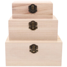 Obehandlad förvaringslåda i trä med lås – 12x7x5cm