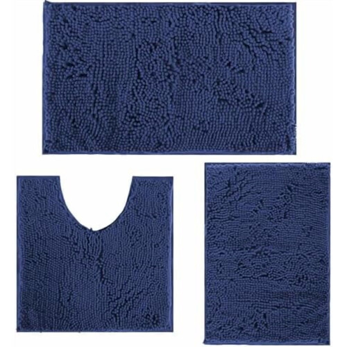 Indigoblått chenille badeteppesett, 3 deler