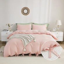 Pink duvet cover set full 79x90 inch 3-piece bowknot