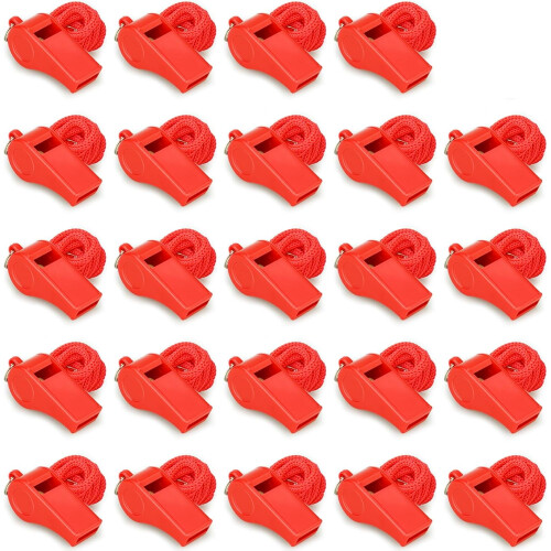 Röd nödvisselpipa med snöre (12-pack)