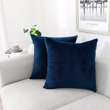 Fluwelen sierkussenhoes donkerblauw 16x16 inch (2 stuks)