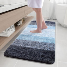 Tapete de banheiro felpudo de microfibra azul retangular 150x60 cm