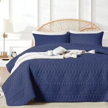 Navy Blue Microfiber Quilt Bedding Set King 3-Piece