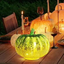 Halloweenska tekvicová LED sklenená lampa, napájaná batériami, 1 balenie