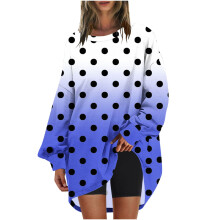 Blaues Langarmshirt für Damen, modisches Rundhals-Top aus Polyester mit Grafikprint, Größe L