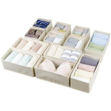 Foldable Fabric Drawer Organizers (6M+6S, Beige) for Underwear, Socks, Bras, Baby Clothes, Towels & Ties – Compatible with Standard Drawers