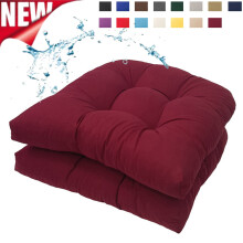 Outdoor Chair Cushions Set of 2 for Patio Furniture, Tufted Overstuffed Patio Furniture Cushions, Thick Outdoor Seat Cushion, 19" X 19", Wine Red