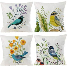 Ensemble de housses de coussin décoratives à oiseaux, style printemps, 50 x 50 cm