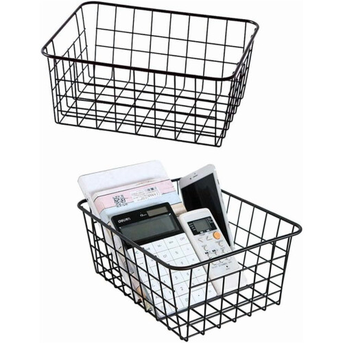 Černý drátěný úložný košík, 2 kusy
