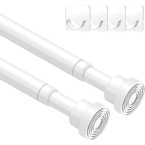 Varão de cortina tensionado branco de 84 a 142 cm (33 a 56 polegadas), sem furos, antiderrapante.