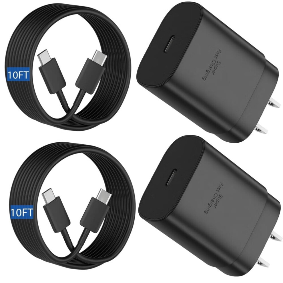 25W Usb-C Fast Charger Block + 10Ft Type-C Cable For Samsung Galaxy S24 Ultra/S23/S22/S21/S20/Note10 – Compatible With 9180479195986