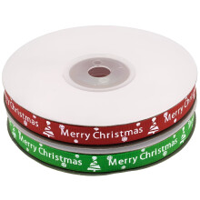 50 Yards 3/8 Zoll Merry Christmas bedrucktes Ripsband, Weihnachtsbänder in Rot und Grün, 25 Yards/Spule x 2 Spulen (Rot + Grün)