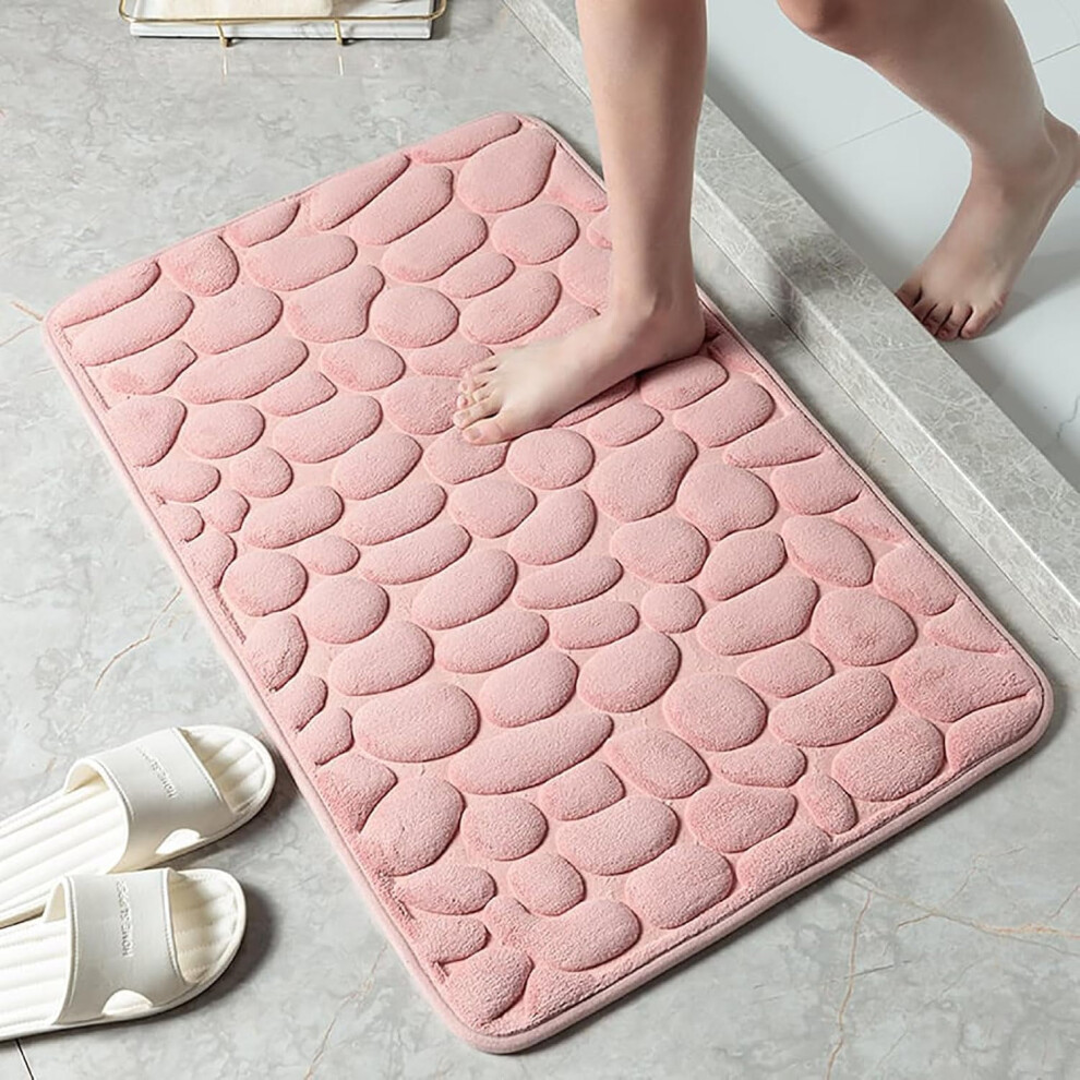 Bath Mat Cobblestone Texture Memory Foam Microfiber Gray/Blue 9087558869304