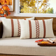 2er-Pack Kissenbezüge in gebranntem Orange (30 x 50 cm) – Rustikale Makramee-Kissenbezüge im Landhausstil für Sofa, Stuhl und Bett
