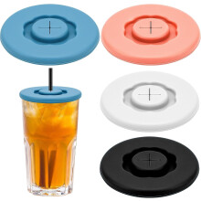 Lot de 4 couvercles en silicone pour tasses avec trou pour paille, 9,9 cm