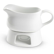 Salsera y calentador de cerámica, 500 ml, apto para microondas y lavavajillas, asa grande, blanco – Compatible con calentadores estándar
