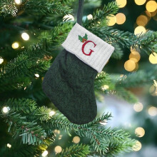 Mini calza di Natale in maglia da 7 pollici con monogramma, calza personalizzata con iniziale per decorazioni natalizie in famiglia, compatibile con