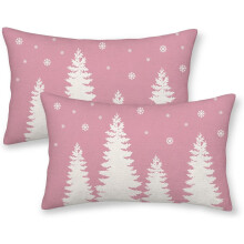 Conjunto de 2 capas de almofada natalinas 30x50cm com estampa de árvore rosa e branca