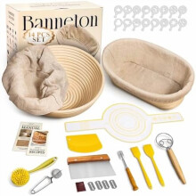 Kit de démarrage pour levain avec bannetons, racloir à pâte et fouet