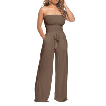 Új Női Overall Egyszínű Pántnélküli Laza Fazonú Onesie Széles Szájú Húzózsinóros Nadrág Zsebekkel Laza Fazon Kényelmes Mindennapi