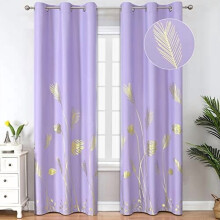 Lilac Blackout Curtains 42x84 in Gold Palm Pattern 2 Panels