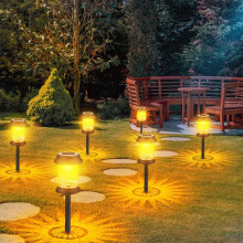 6 stuks superheldere solar buitenlampen, schemering-tot-dageraad 12 uur, automatisch aan/uit, LED pad- en tuinverlichting
