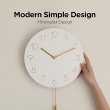 Flatwood White 12" Wooden Wall Clock, Non-Ticking Sweep Movement, Battery Operated – Compatible with Home, Living Room, Kitchen, Bedroom, Office,