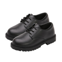 Boys' British Style Leather Dress Shoes, Lace-Up, Flexible Sole, Comfortable Fit for School Uniform – Black, Size 9-9.5 Years