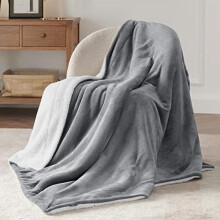 GentleSoft Sherpa Fleece Throw Blanket (60x80"), Twin Size, Thick & Warm, Soft Fuzzy Plush, Grey – Compatible with Couch