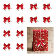 12er-Pack Weihnachtsbaumschleifen, 9,9 cm, roter Glitzer-Jute