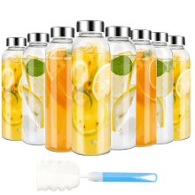 Set van 8 herbruikbare glazen sapflessen van 530 ml met deksels, luchtdichte roestvrijstalen doppen, lekvrij, BPA-vrij, vaatwasmachinebestendig.