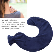 U Shaped Hot Water Bottle With Removable Cover For Neck & Shoulder Warmth Navy Blue