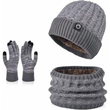 Sraith Scairf agus Lámhainní Beanie Geimhridh d'Fhir agus do Mhná - Caipín Cloigeann Cniotáilte Líneáilte le Lomra, Téitheoir Muineál &