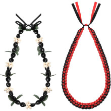 Lsupdaol 2 Pcs 2025 Graduation Leis – Hawaiian Kukui Nut Braided Ribbon Lei Necklaces, Party Accessories for Women & Men