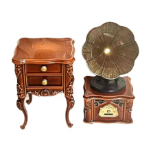 Gramofone em miniatura para casa de bonecas, escala 1:12, com gabinete, mini fonógrafo, estilo retrô.