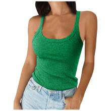 Camisetas de tirantes finos de color liso para mujer, cuello redondo, acanaladas, de algodón, ajustadas, estilo camisola, básicas, sin mangas,