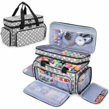 Bolsa organizadora de costura grande de 2 capas con 5 divisores desmontables, bolsa de almacenamiento para suministros de costura, lunares.