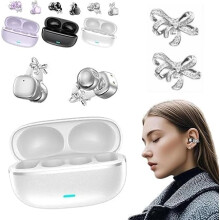 Auricolari wireless a clip, Bluetooth 5.4, 50 ore di riproduzione, microfono con cancellazione del rumore, impermeabili, design a farfalla, comodi