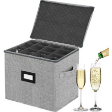 Caja para guardar copas de champán con separadores, estuche rígido para 12 copas – Gris