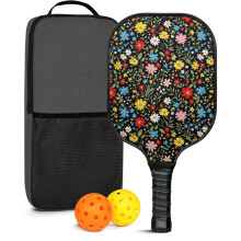 Set van 2 pickleball rackets van glasvezel met bloemenprint en 2 ballen.