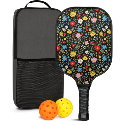 Σετ κουπιών Pickleball από fiberglass με λουλούδια, 2 τεμάχια και 2 μπάλες