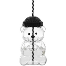 Copo de vidro em formato de urso com canudo, 500ml