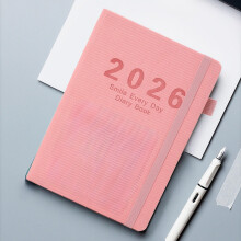 Vertikaler A5-Planer 2026 mit Gummibandverschluss, Kunstledereinband, genäht, rosa, Tages-, Wochen- und Monatsplaner, kompakter, tragbarer Organizer