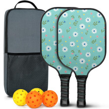 Pickleball Paddles Set with Floral Fiberglass Rackets, 2 Balls & Bag – Compatible with Indoor/Outdoor Play